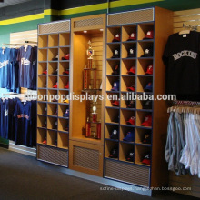 Floor Baseabll Cap Display Stand In Store Merchandising Top Led Lighting Wood Wall Hat Display Rack